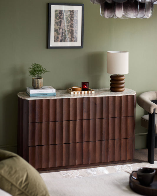 Juniper dark mango wood with toronto marble chest of drawers
