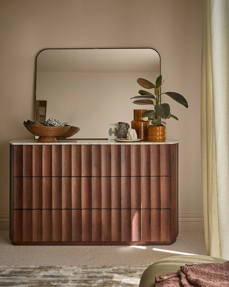 Juniper dark mango wood with toronto marble chest of drawers