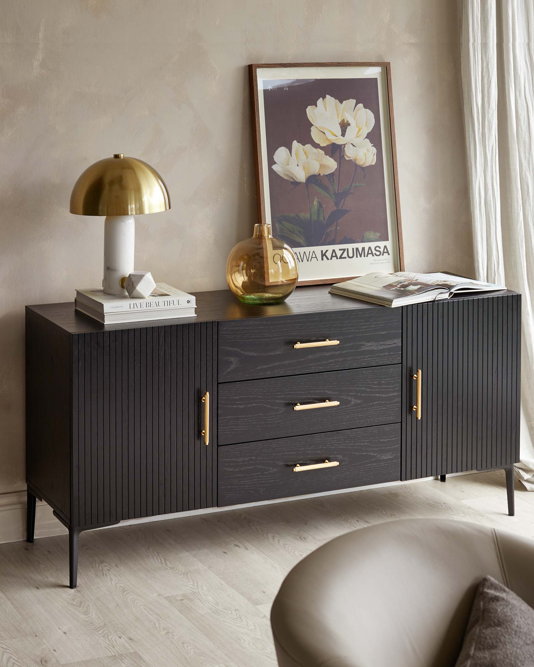 Kai Large Sideboard Black Oak with Brass – Danetti