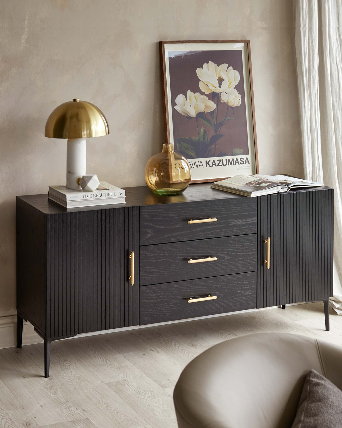 Kai Large Sideboard Black Oak with Brass – Danetti