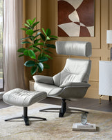 Karma natural grey leather swivel recliner accent chair and footstool