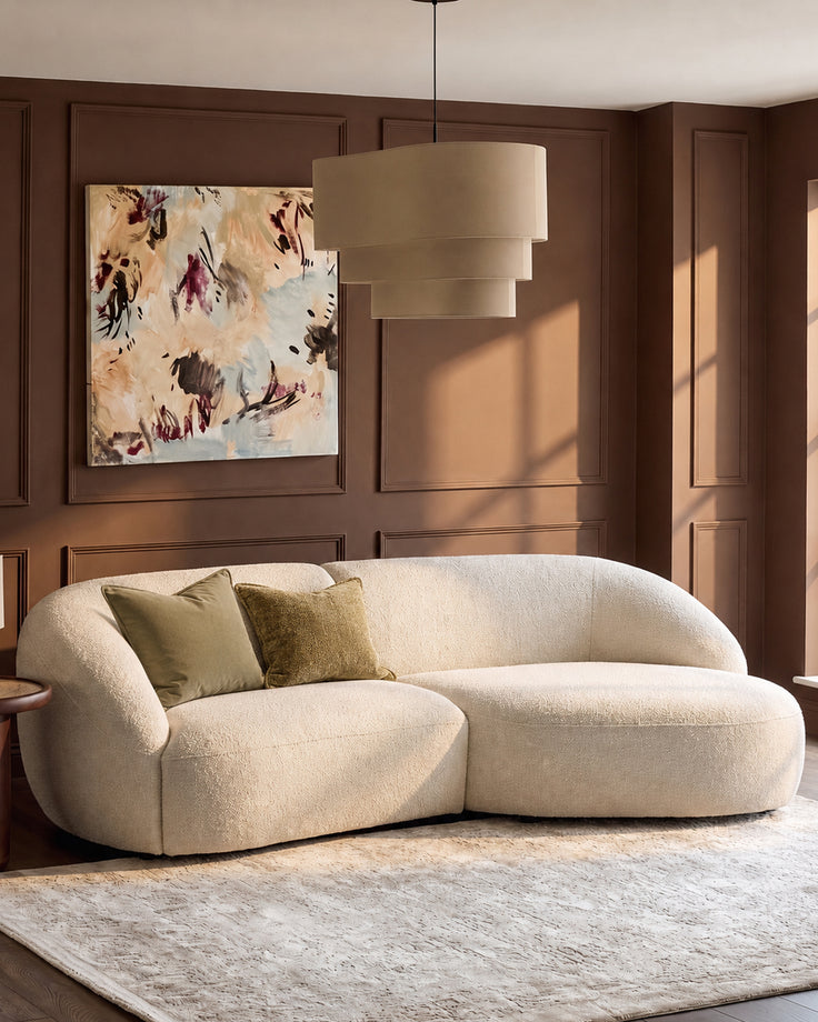 Kimberley natural fabric 3 seater right hand chaise sofa