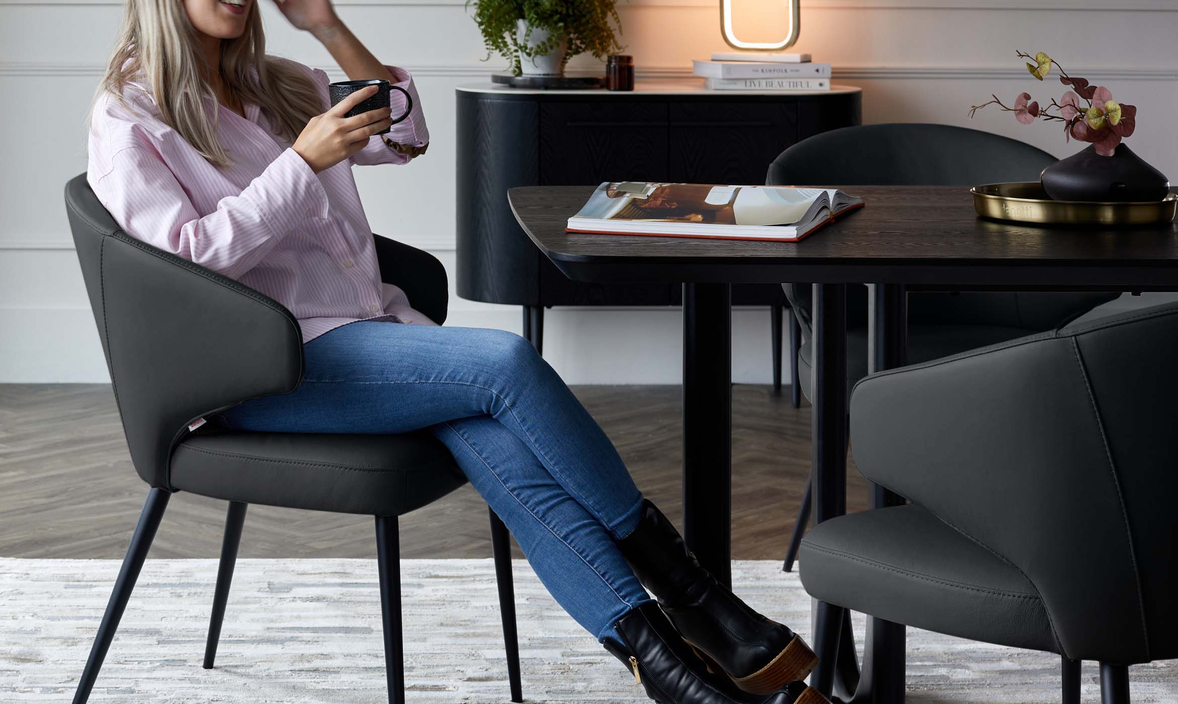 Landon black leather dining chair