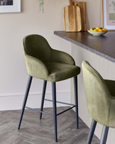 Lani olive green velvet bar stool – Danetti - Main Image