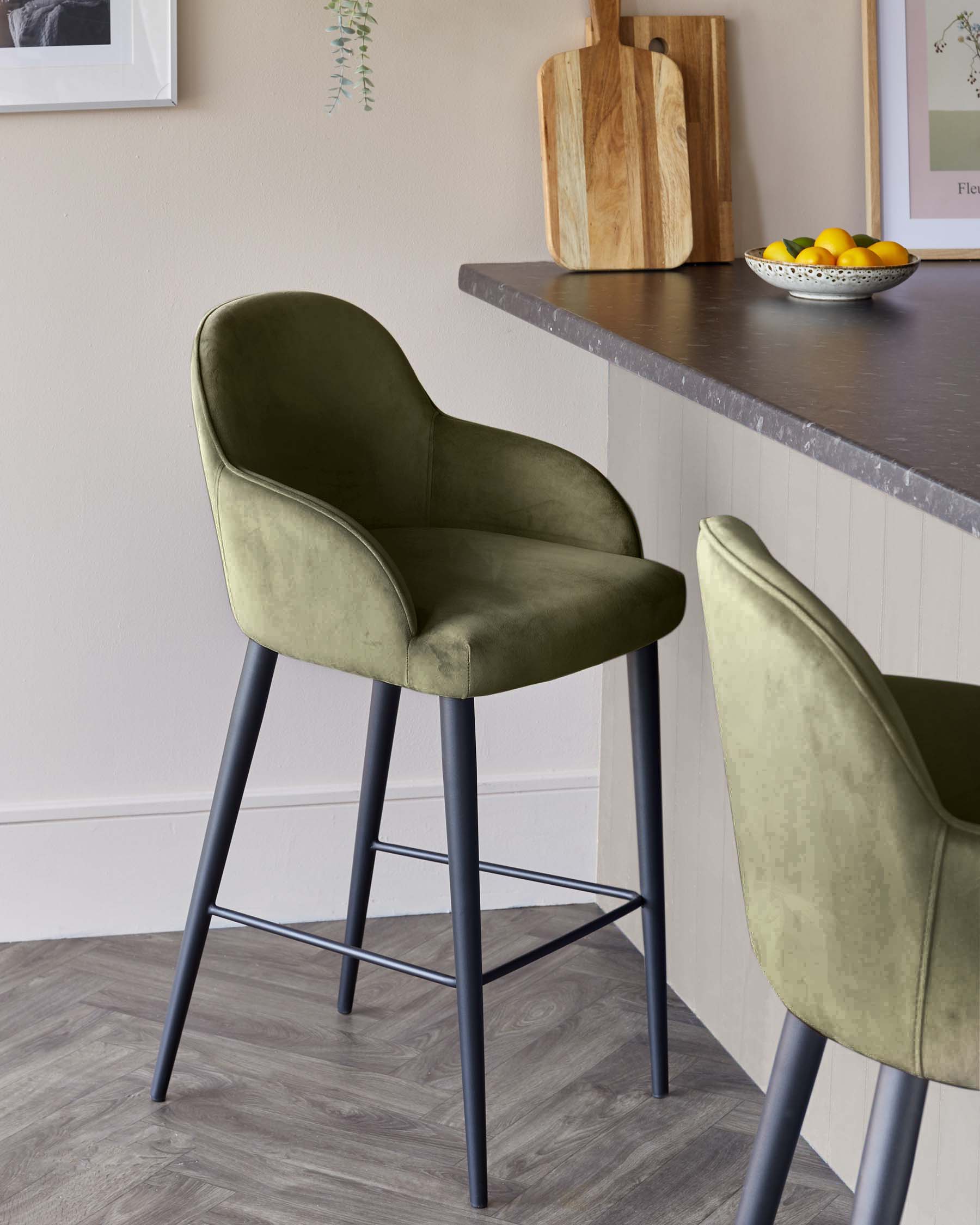 Sage Green Velvet Green Fabric Bar Stools Lani Olive Green Velvet