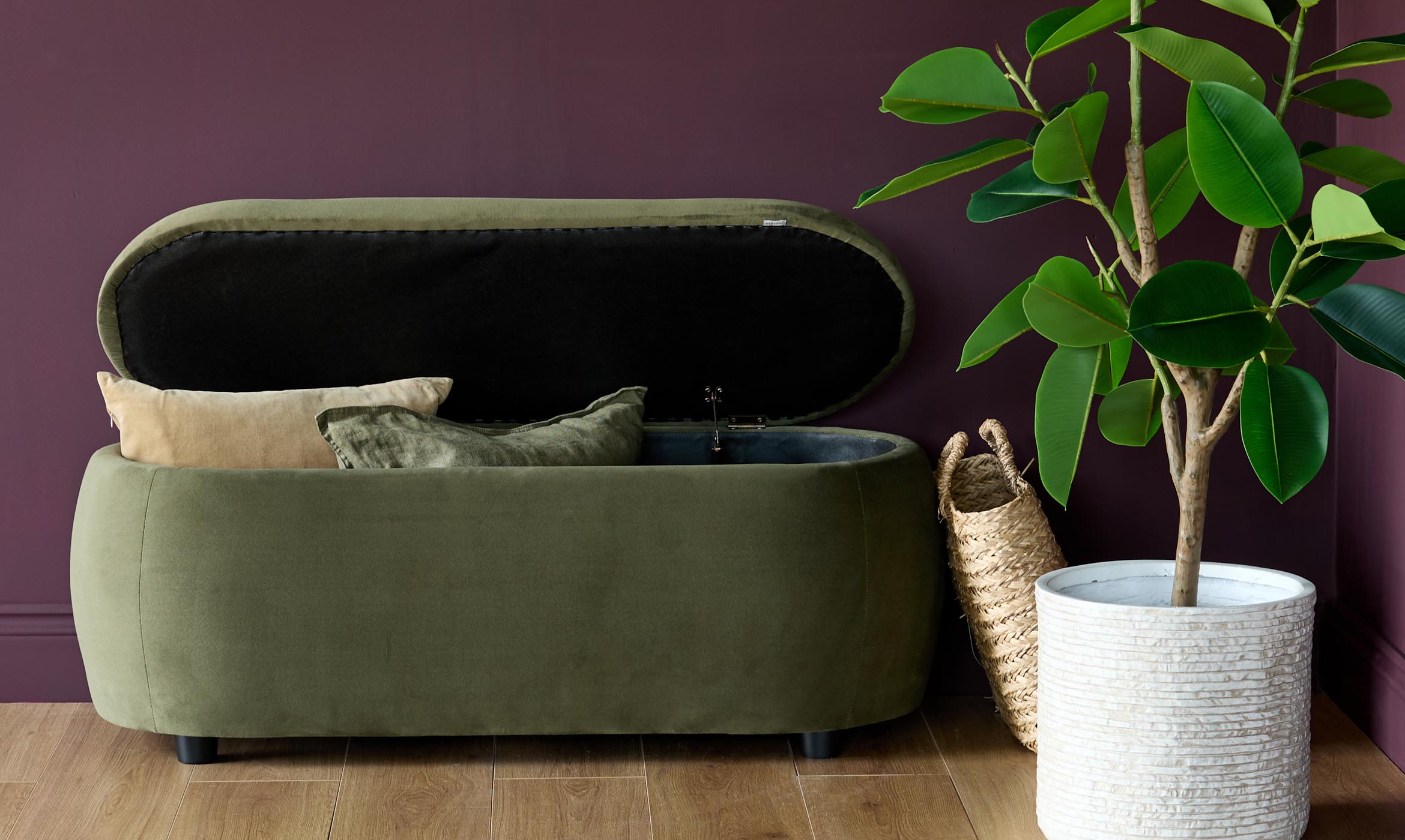 Lani olive green velvet storage ottoman bench