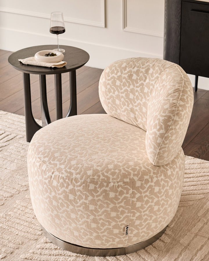 Leda champagne abstract fabric swivel accent chair