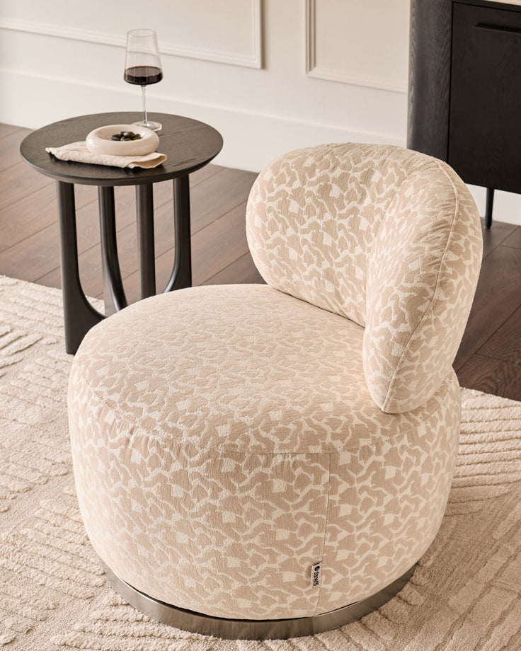 Leda champagne abstract fabric swivel accent chair