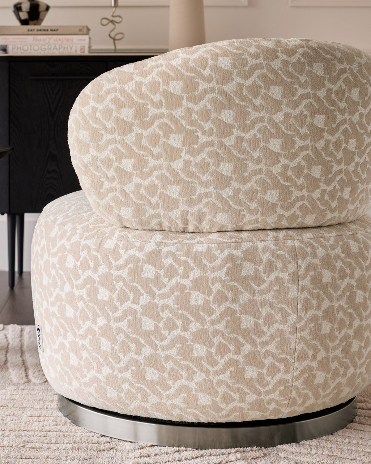 Leda champagne abstract fabric swivel accent chair