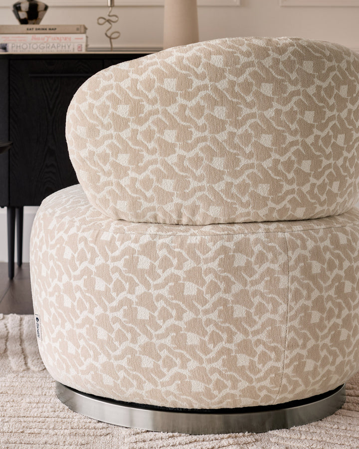 Leda champagne abstract fabric swivel accent chair
