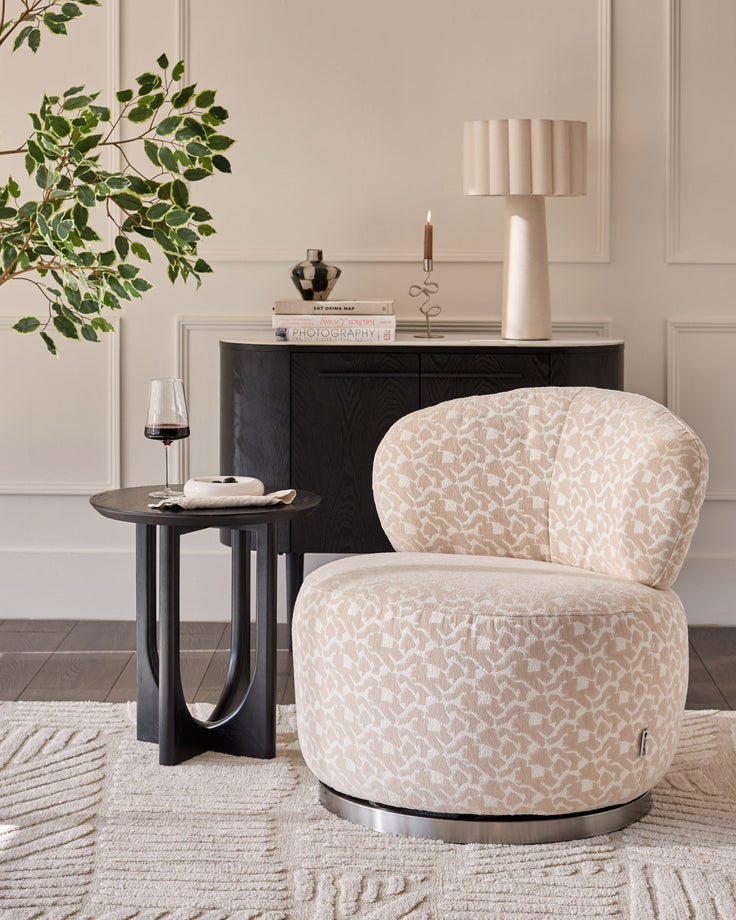 Leda champagne abstract fabric swivel accent chair