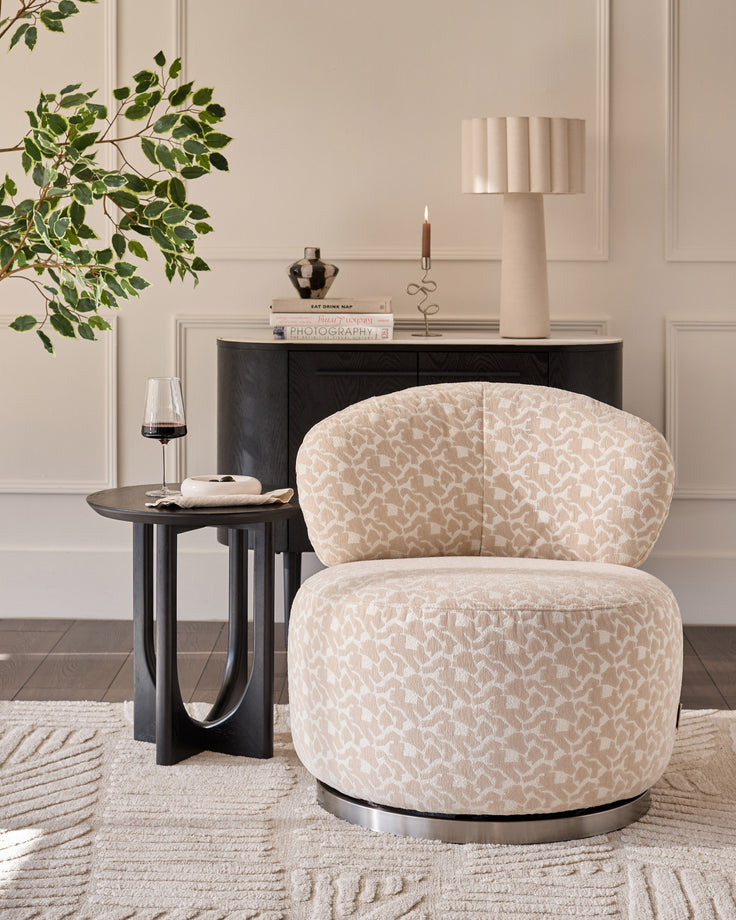 Leda champagne abstract fabric swivel accent chair