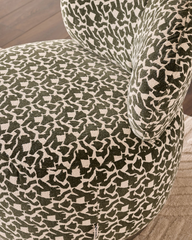 Leda dark green abstract fabric swivel accent chair