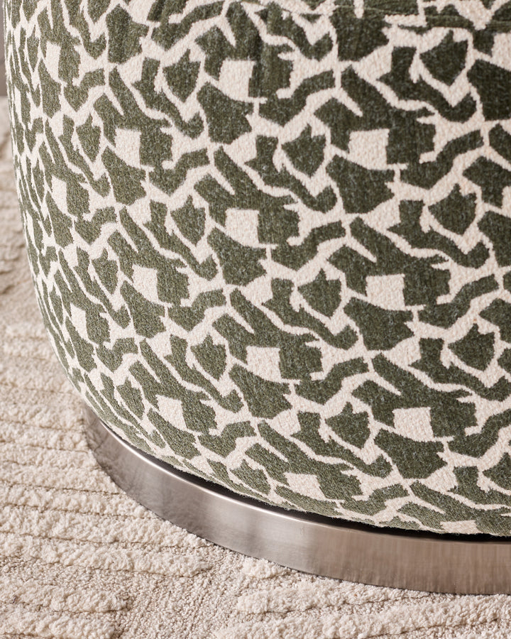 Leda dark green abstract fabric swivel accent chair