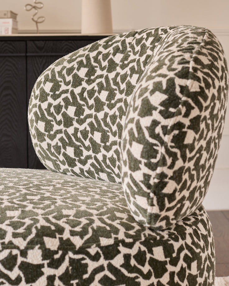 Leda dark green abstract fabric swivel accent chair