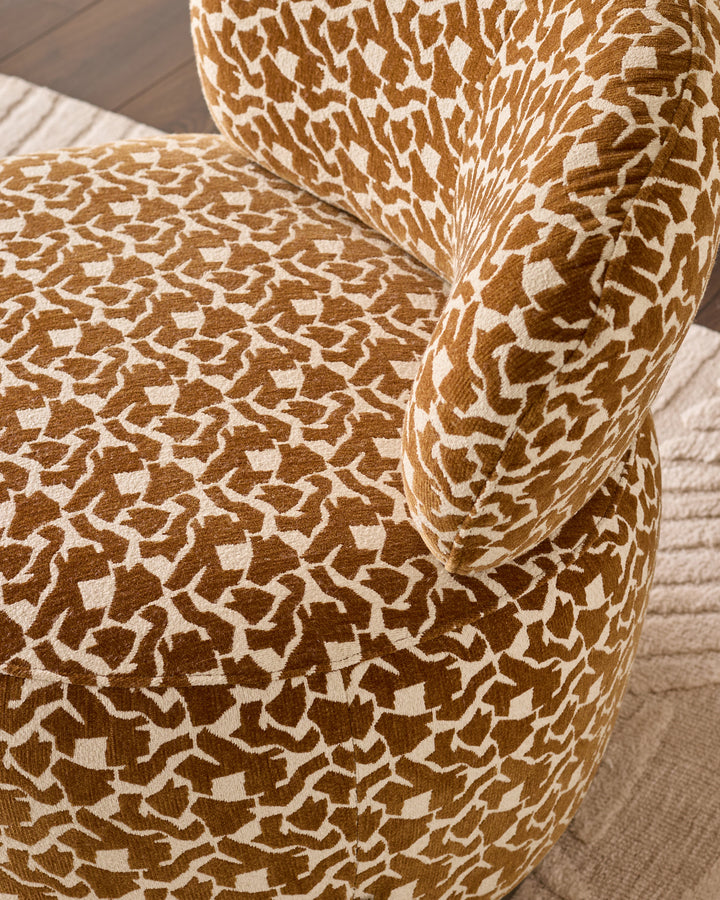 Leda ochre abstract fabric swivel accent chair