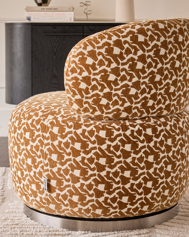 Leda ochre abstract fabric swivel accent chair