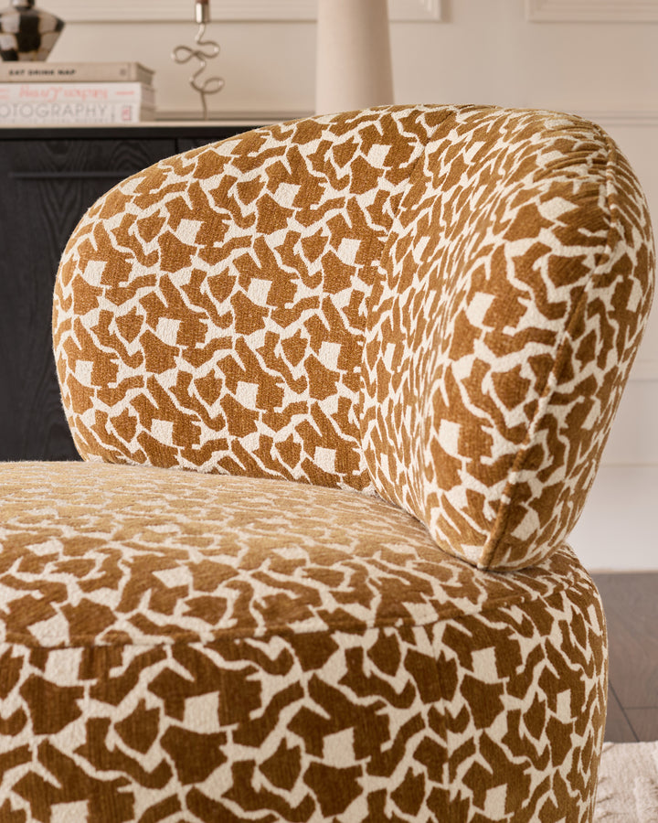Leda ochre abstract fabric swivel accent chair