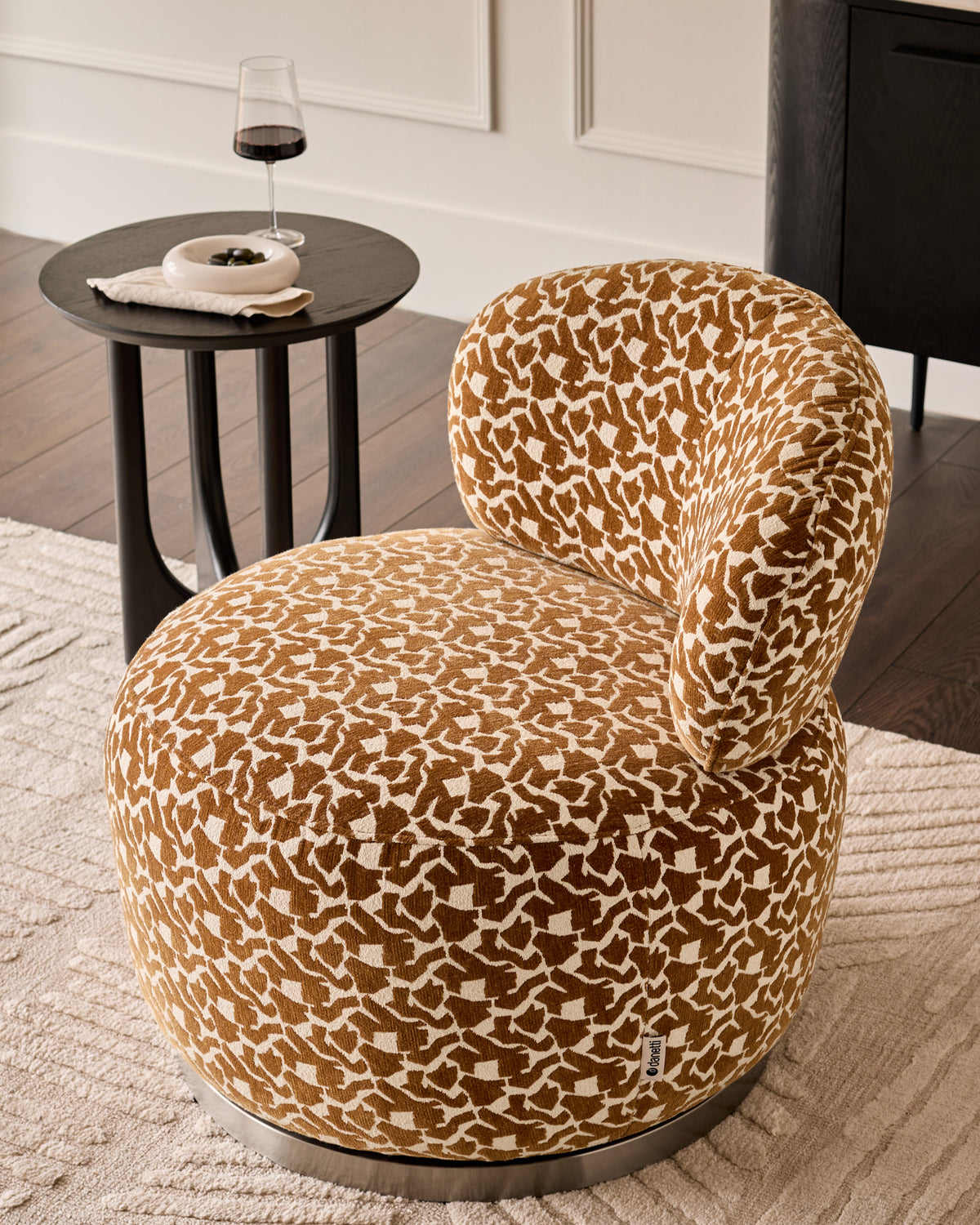 Leda ochre abstract fabric swivel accent chair
