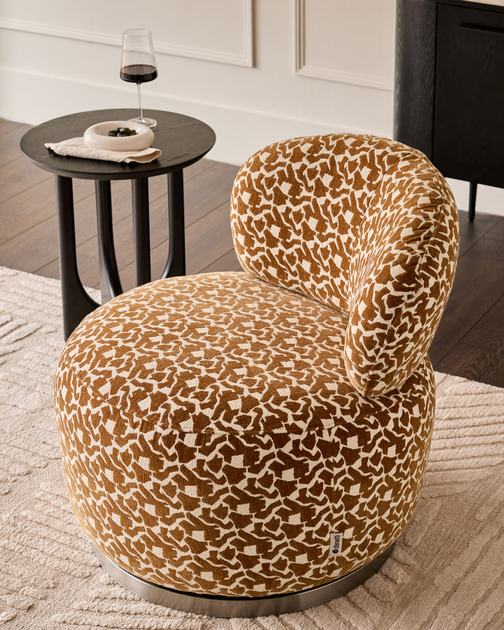 Leda ochre abstract fabric swivel accent chair