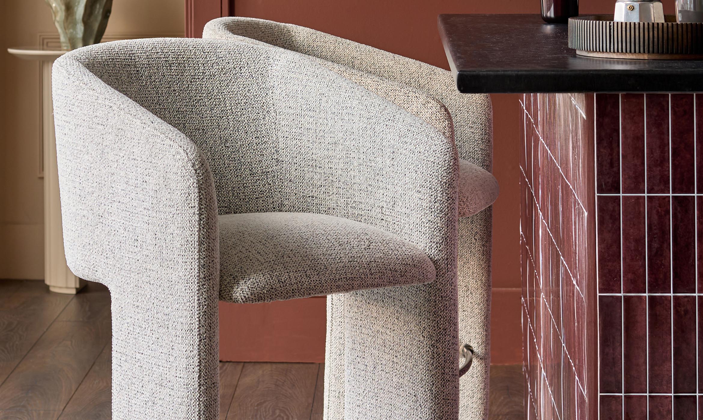 Leighton grey fabric black steel cantilever bar stool