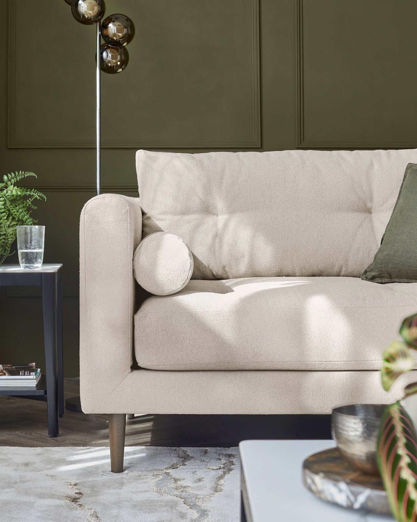 Lemmington 2 Seater Sofa Ivory Boucle With Grey Wood Legs