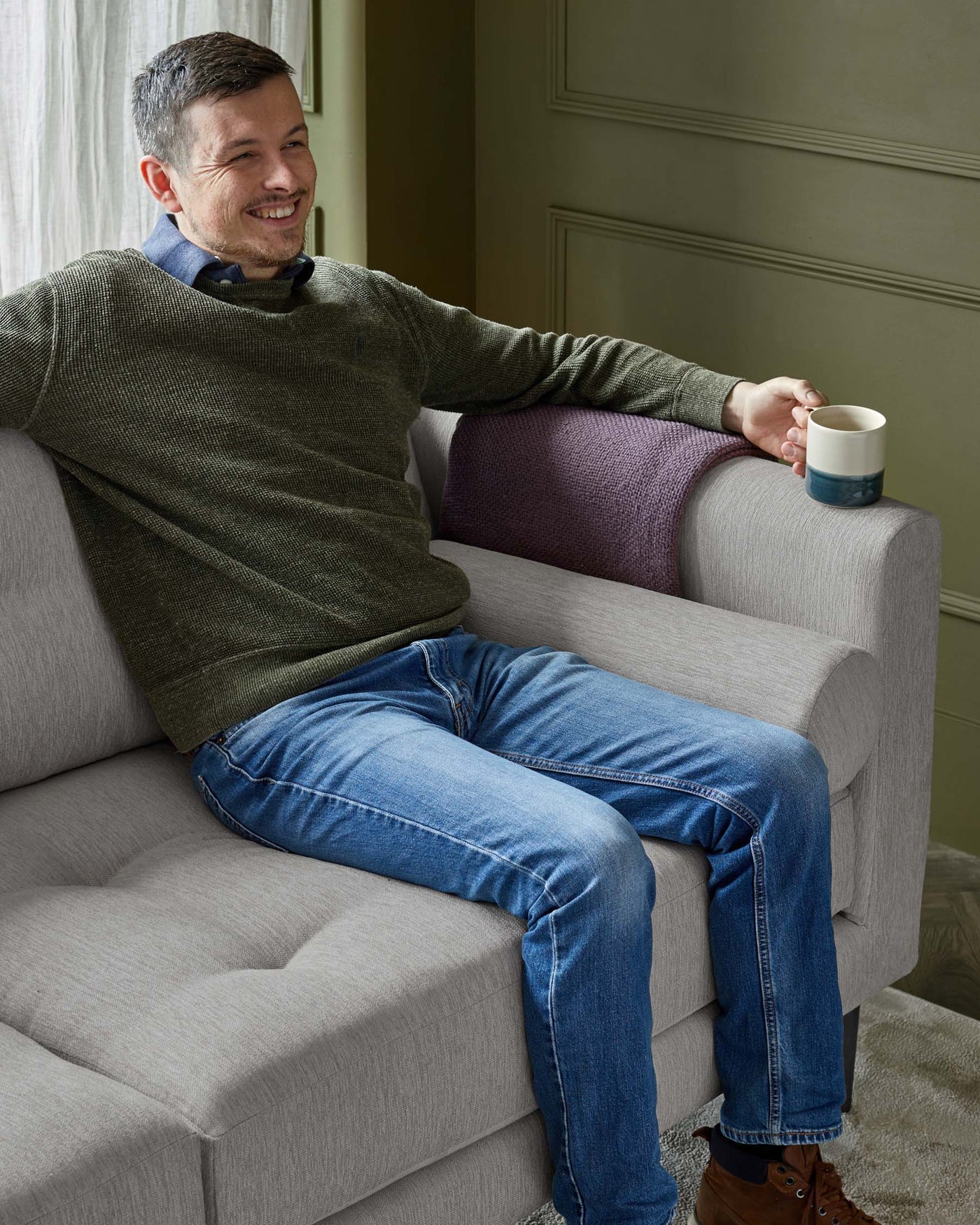 Lemmington Armchair Sofa Mid Grey Weave With Black Wood Legs