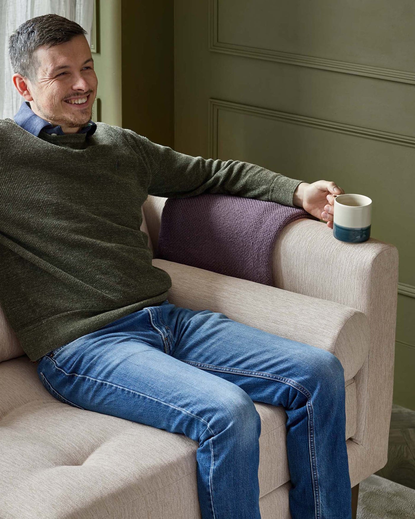 Lemmington Armchair Sofa Natural Weave With Grey Wood Legs