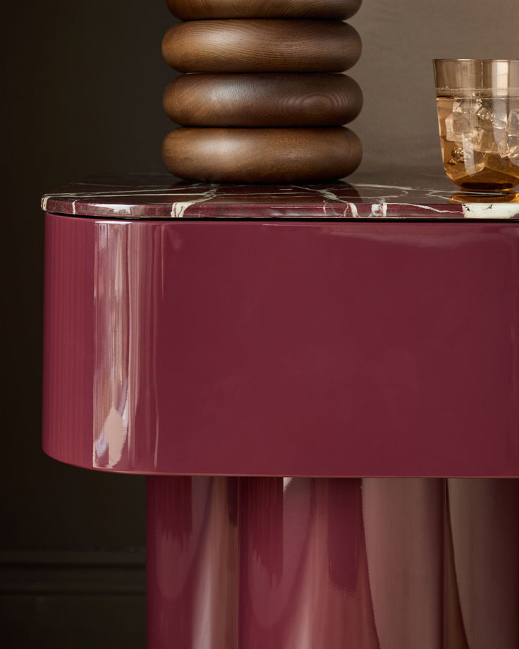 Lena red calacatta with plum gloss bedside table