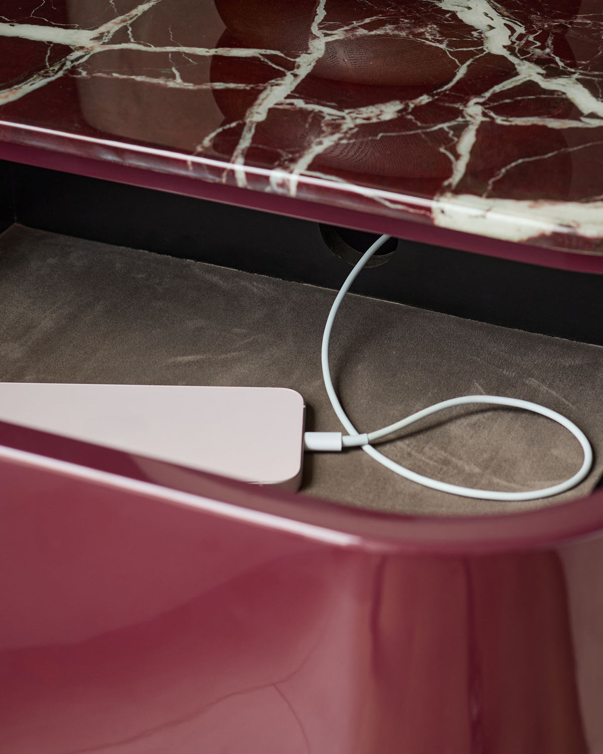 Lena red calacatta with plum gloss bedside table