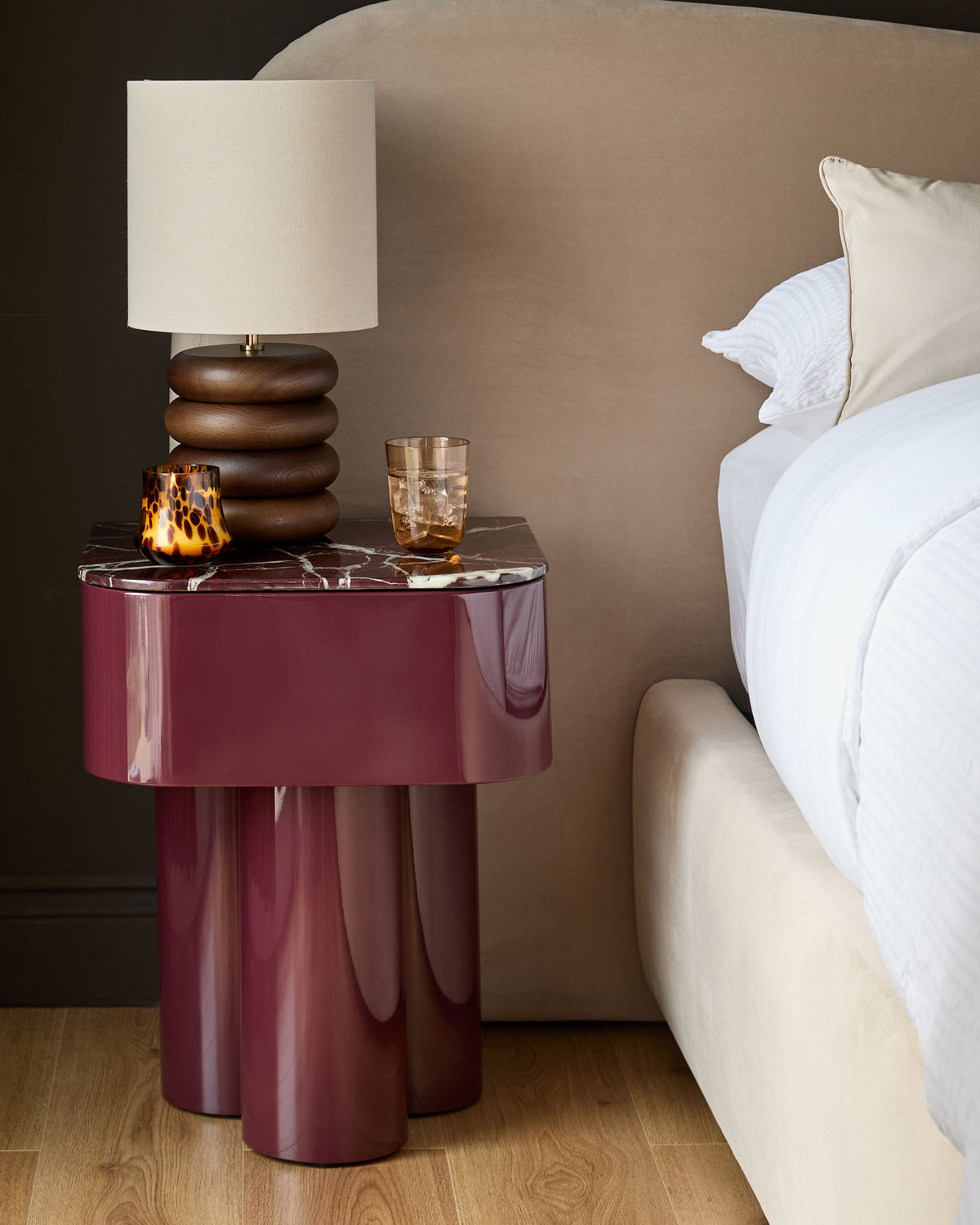 Lena red calacatta with plum gloss bedside table