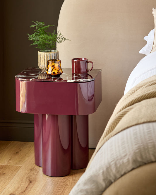 Lena red calacatta with plum gloss bedside table