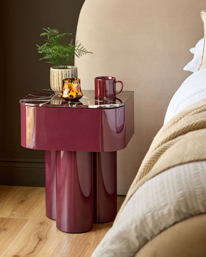 Lena red calacatta with plum gloss bedside table