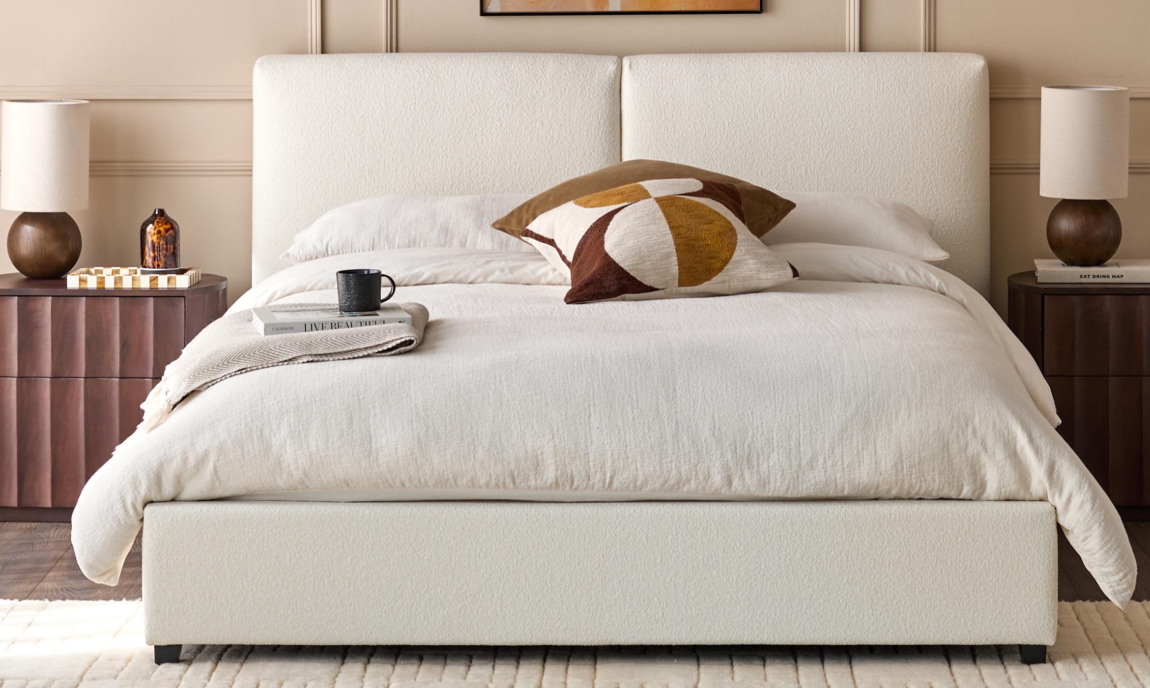 Leona Super King Ottoman Storage Bed Ivory Soft Boucle