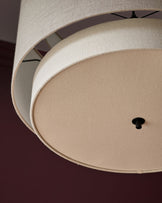 Leonie natural and mocha linen large round pendant