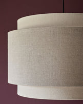 Leonie natural and mocha linen large round pendant