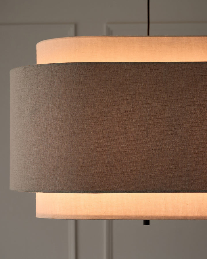Leonie natural and mocha linen 3 bulb pendant light