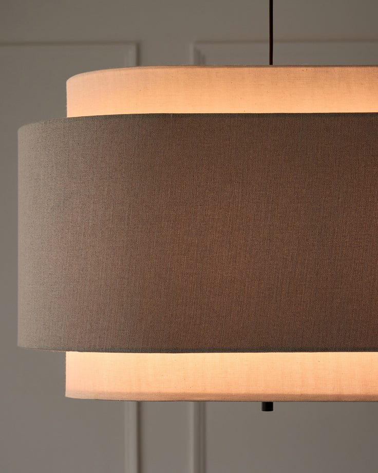 Leonie natural and mocha linen 3 bulb pendant light