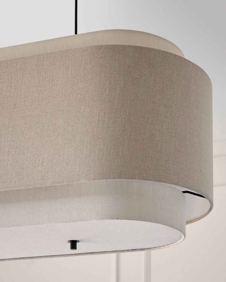 Leonie natural and mocha linen 3 bulb pendant light