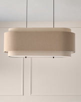 Leonie natural and mocha linen 3 bulb pendant light