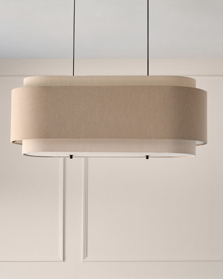 Leonie natural and mocha linen 3 bulb pendant light