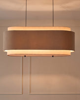 Leonie natural and mocha linen 3 bulb pendant light