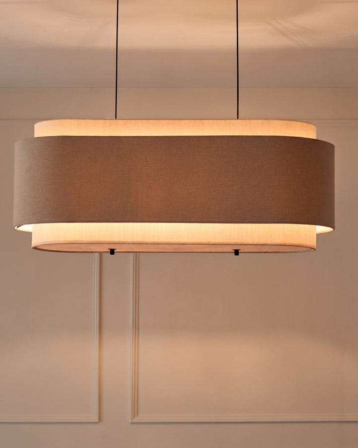 Leonie natural and mocha linen 3 bulb pendant light
