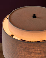 Leonie natural and mocha linen dark wood table lamp