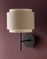 Leonie natural and mocha linen dark wood wall light