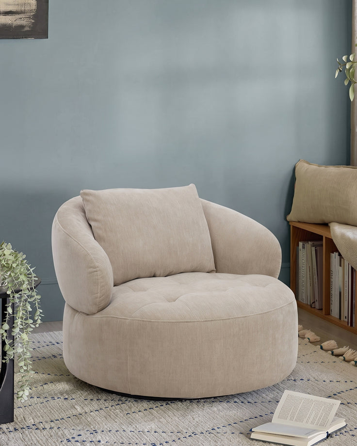 Lia champagne chenille swivel armchair