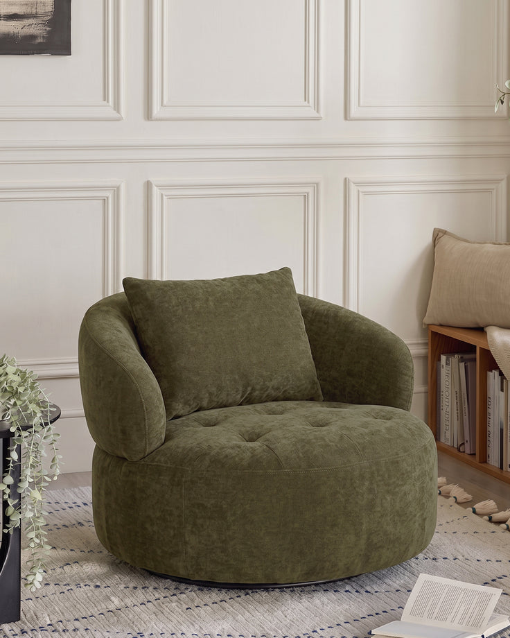 Lia dark green chenille swivel armchair