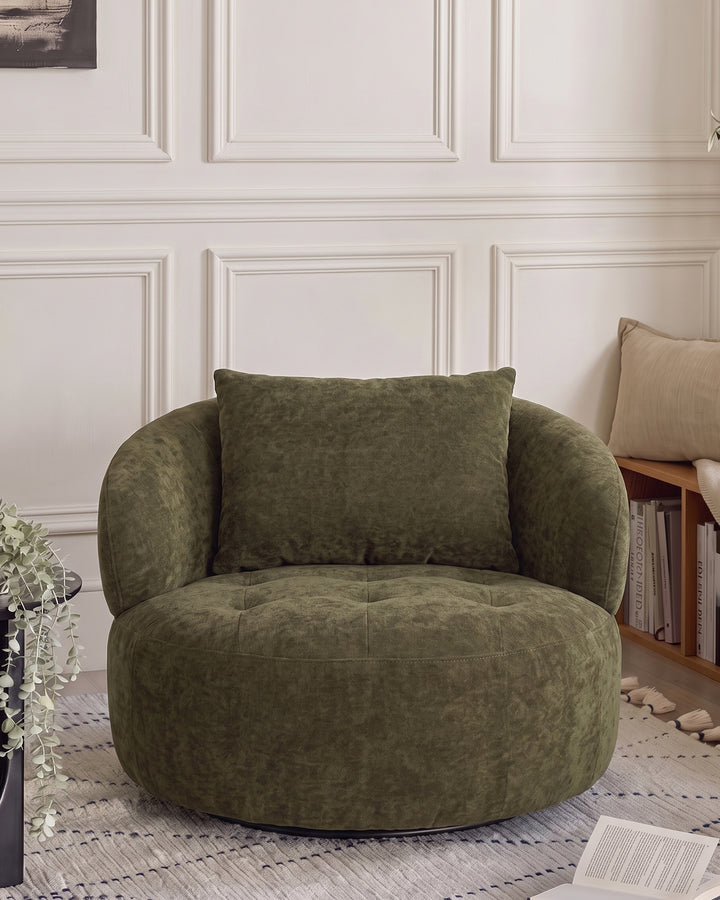 Lia dark green chenille swivel armchair