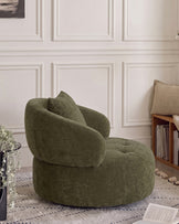 Lia dark green chenille swivel armchair