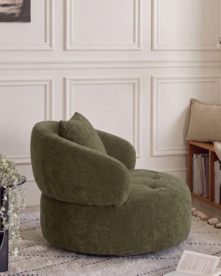 Lia dark green chenille swivel armchair